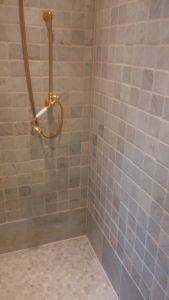 After Photos of Carrara Marble Bathroom Shower Restoration