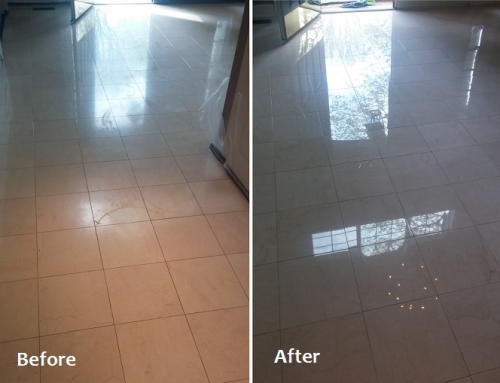 Restoration of Crema Marfil Marble Foyer and Powder Room Floors